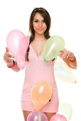 Beautiful sexy brunette woman with balloons