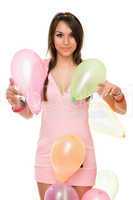 Beautiful sexy brunette woman with balloons