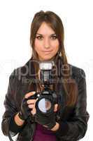 Brunette woman with the camera