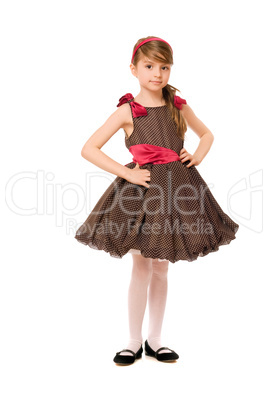 Cute little lady in a brown dress