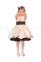 Charming little lady in a dress. Isolated