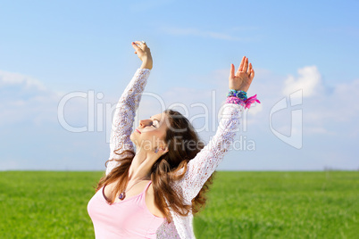 Portrait of happy cute young woman