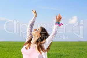 Portrait of happy cute young woman