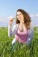 Portrait of cheerful nice young woman