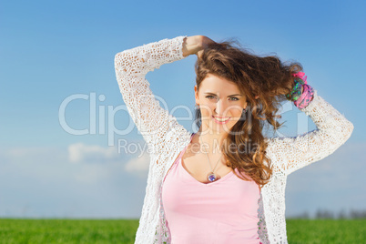 Portrait of joyful charming young woman