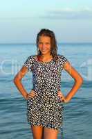 smiling teen girl in wet dress
