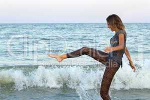 girl having fun in the sea