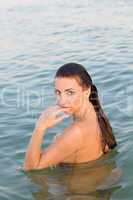 attractive wet young woman in the water