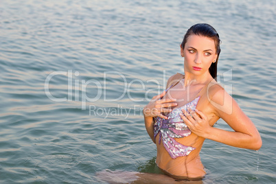 nice young woman in the water