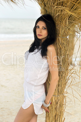 Attractive young brunette on a beach