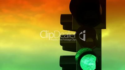 Traffic light with colorful sky timelapse on a background