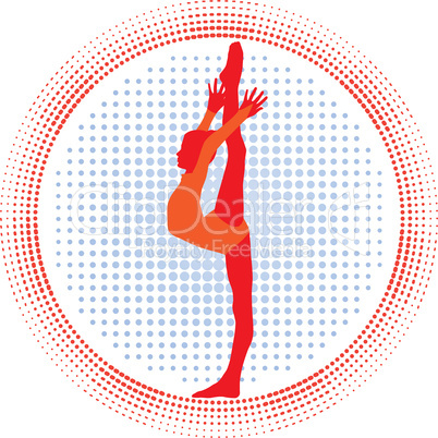 Young cute girl- gymnast  show  skill , vector silhouette