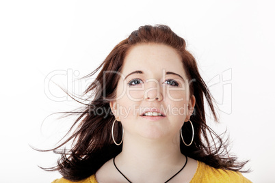 Flying hair of a young woman