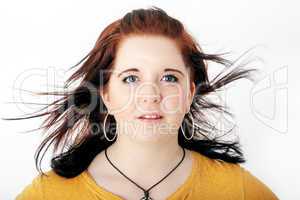 Flying hair of a young woman