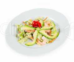 Salad with avocado and prawns