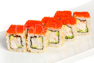 Japanese Cuisine - Sushi (California Roll) on a white background