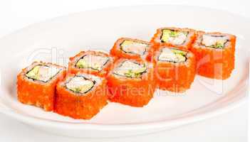 Japanese Cuisine - Sushi (California Roll) on a white background