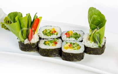 Sushi (Yasai Roll) on a white background