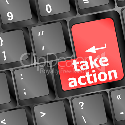 Take action red key on a computer keyboard, business concept