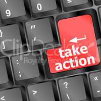 Take action red key on a computer keyboard, business concept