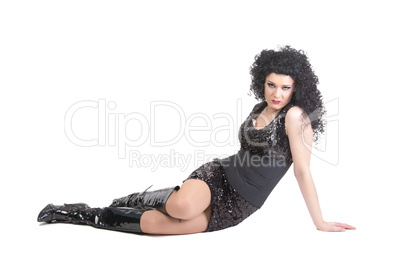 Portrait of drag queen lying on floor