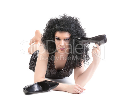 Portrait of drag queen lying on floor