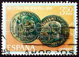Postage stamp Spain 1968 Emperor Galba Coin