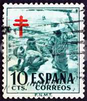 Postage stamp Spain 1951 Children at Seashore