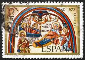 Postage stamp Spain 1972 Annunciation, Romanesque Mural, Christm
