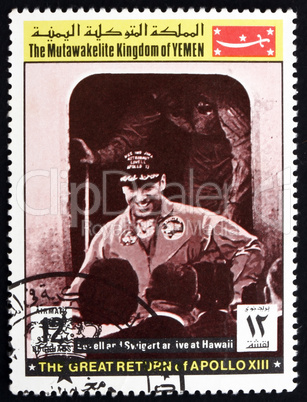 Postage stamp Yemen 1969 Lowell and Swigert, Apollo XIII