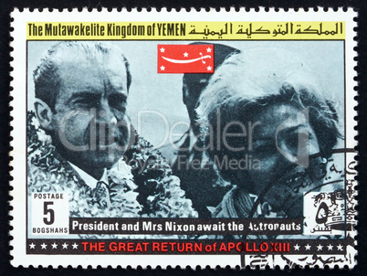 Postage stamp Yemen 1969 President and Mrs Nixon, Apollo XIII