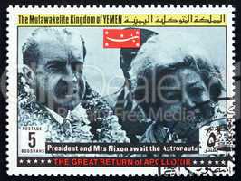 Postage stamp Yemen 1969 President and Mrs Nixon, Apollo XIII