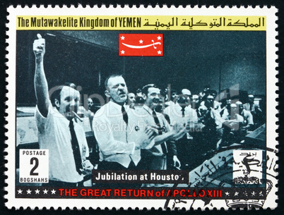 Postage stamp Yemen 1969 Jubilation at Houston, Apollo XIII