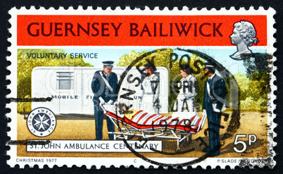 Postage stamp Guernsey 1977 Mobile First Aid Unit