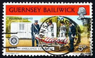 Postage stamp Guernsey 1977 Mobile First Aid Unit