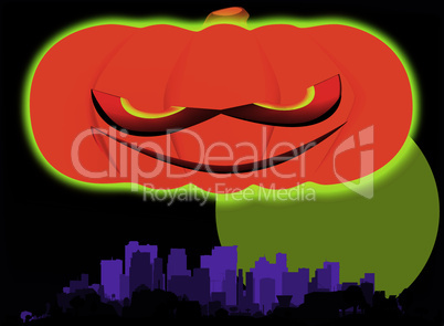 Evil Pumpkin Over The City.