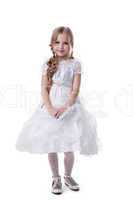 Pretty blonde kid in white dress