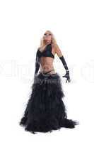 blond woman in black oriental costume