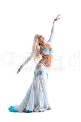 blond woman dance in white oriental costume