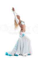 arabian dancer in white costume with long hairs