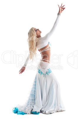 Sexy blond woman dance in oriental costume