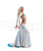 Sexy blond woman dance in oriental costume