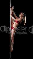 Blond woman doing split in pole dance