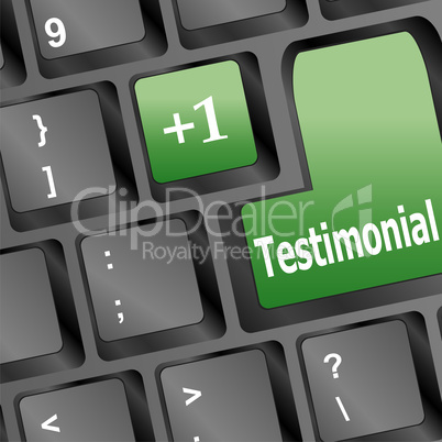 Testimonials computer key shows recommendations online