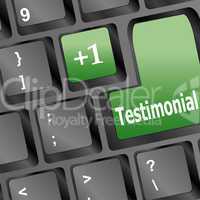 Testimonials computer key shows recommendations online