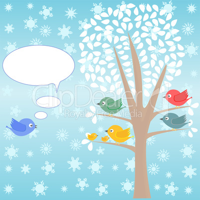 template of christmas card for xmas design with birds
