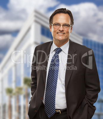 Handsome Businessman Smiling in Front of Building