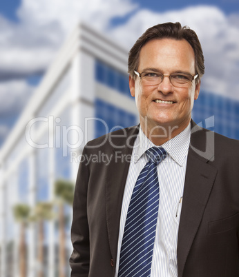 Handsome Businessman Smiling in Front of Building