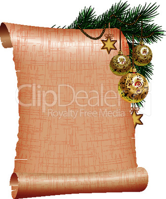 Christmas blank scroll paper on white background