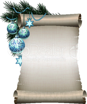 Christmas blank scroll paper on white background